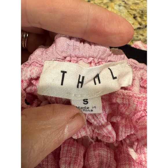 THML Womens Pink Smocked Bubble Poof Sleeve Top S Princess Cottage Core Prairie - Picture 8 of 10